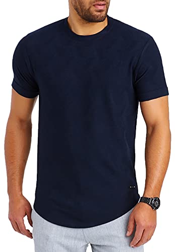 Leif Nelson T-Shirt Herren Rundhals Ausschnitt Baumwolle-Anteil Sommer Basic Männer Shirt Crew Neck Jungen Kurzarmshirt O-Neck Kurzarm Sleeve LN55585 Blau Größe S von Leif Nelson