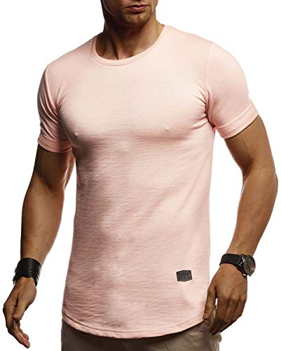 Leif Nelson T-Shirt Herren Sommer Rundhals-Ausschnitt (Rosa, Größe L), Regular Fit Herren-T-Shirt 100% Baumwolle, Basic Männer T-Shirt Kurzarm von Leif Nelson