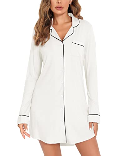 Leikar Umstandsnachthemd für Damen, Still-Pyjama, langärmelig, langärmelig, weiß, Größe XXL von Leikar