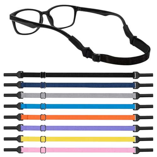 Leikedun 8 Stück Brillenband, Verstellbares Brillenband, Sportbrillenband Anti-Rutsch- Brillenbänder, Ohne Schwanz Brillenband für Herren Damen Kinder für Sportbrille Lesebrille Sonnenbrillenband von Leikedun