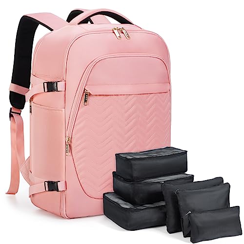 Lekespring Große Rucksack Handgepäck für Damen, 15.6 Zoll Laptop Rucksack Reiserucksack Wanderrucksack mit 6 Teilige Kleidertaschen für Urlaub Business Arbeit Reisen, Rosa von Lekespring