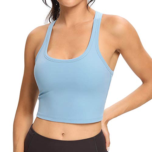 Lemedy Damen Racerback Sport-BH, abnehmbar, gepolstert, Workout Yoga Crop Tank Top, hellblau, X-Large von Lemedy