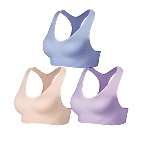 Lemef Sport BH Bustier Damen Ohne Bügel Racerback Gepolstert für Yoga Fitness Laufen Pilates Rosa,Lila,Blau, L von Lemef