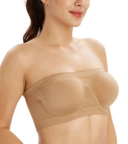 Lemorosy Damen Bralette Nahtloser Ungepolstert Bandeau Bügel Multiway BH(Beige XXL) von Lemorosy