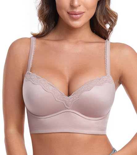 Lemorosy Damen Push Up BH Bügellos Gepolstert Tief V-Ausschnitt Soft Bustier(Lila,38A) von Lemorosy