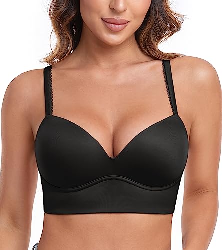 Lemorosy Damen Push Up BH Bügellos Gepolstert Tief V-Ausschnitt Soft Bustier(Schwarz,38C) von Lemorosy