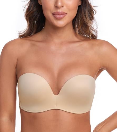 Lemorosy Damen Push Up Trägerloser BH Komfort Bügellos Flügeldesign(Beige,80A) von Lemorosy