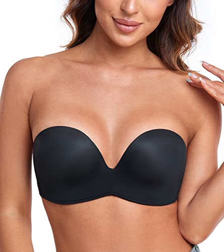 Lemorosy Damen Push Up Trägerloser BH Komfort Bügellos Flügeldesign(Schwarz,70D) von Lemorosy