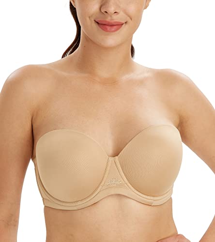 Lemorosy Damen Trägerloser BH Vollschalen Bügel Abnehmbare Träger Große Größen Multiway Minimizer BH Roter Teppich(70F,Beige) von Lemorosy