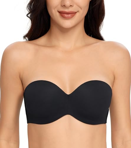 Lemorosy Damen Trägerloser BH V-Ausschnitt Bügel Push Up Minimizer BH Abnehmbare Träger T-Shirt-BH(Schwarz,100C) von Lemorosy