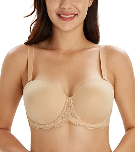 Lemorosy Damen Trägerloser BH Vollschalen Bügel Abnehmbare Träger Große Größen Multiway Minimizer BH Roter Teppich(Spitze Beige,80D) von Lemorosy