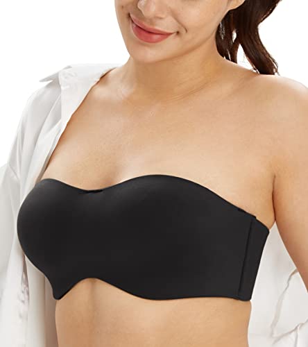 Lemorosy Damen Ungepolstert Bandeau Bügel Trägerlos Große Größen T-Shirt-BH(Schwarz,85B) von Lemorosy