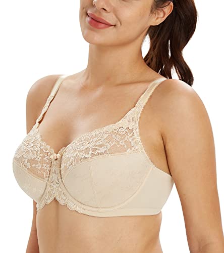 Lemorosy Damen Vollschalen Blumen Bügel Ungepolstert Minimizer BH(Nude,95D) von Lemorosy