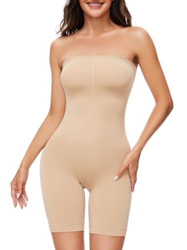 Lenashape Trägerloser Shapewear Bodysuit Bauchkontrolle Butt Lifter Oberschenkel schlanker Ganzkörperformer für Frauen, Beige, X-Large von Lenashape