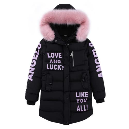 Daunenjacke Mädchen Kinder Parka Kapuzenjacke Mantel Langer Jacke aus Kunstpelz Warmer Winter (Schwarz, 130) von Lengender