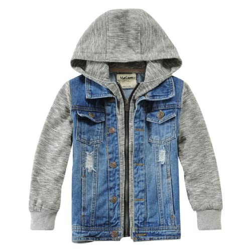 Kinder Jungen Mädchen Hellblau Jeansjacke Designer Fleece-Ärmel & Kapuze Elegant Denim Mantel Trendige Outwear (Blau, 120) von Lengender