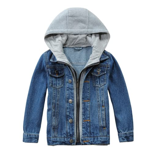 Unisex Kinder Jacke Denim Mantel Jungen Mädchen Lässige Kapuzen Jeansjacke Langarm Reißverschluss Top Kleidung Outwear (Blau, 140) von Lengender