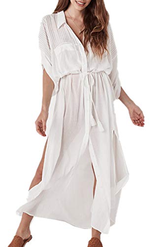 LeofL Damen Sommer Spitze Strand Kimono Bademantel Nachthemd Badeanzug Cover Ups, P Weiß, One Size von LeofL