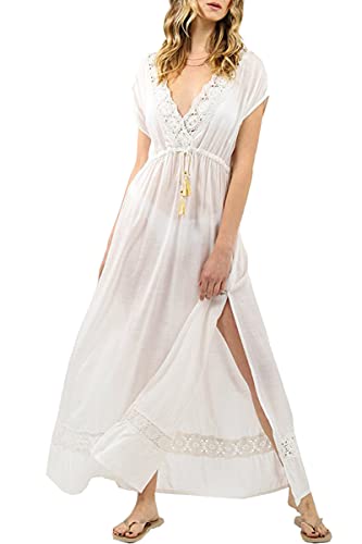 LeofL Damen Strand Cardigan Bademantel Nachthemd Yukata Kimono Badeanzug Cover Ups, O Weiß, One size von LeofL