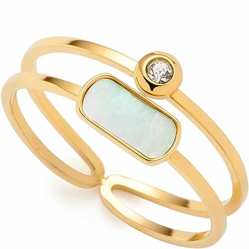 Leonardo Ciao Mela Damen Fingerring aus Edelstahl IP Gold, Doppel-Ring mit Glaskristall und Perlmutt Plättchen, Ringgröße 16, Schmuck Geschenk 023326 von Leonardo Jewels