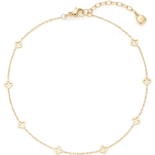 Leonardo Jewels Fußkettchen Ciao Janna, feine Edelstahl Fuss-Kette mit Kleeblatt-Ornamenten, goldfarben, 25-28,5 cm Länge, Schmuck Damen Geschenk, 023857 von Leonardo Jewels