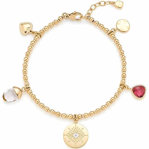 Leonardo Jewels Giselle Damen Armband aus Edelstahl IP Gold mit 5 kleinen Charm Anhängern, Länge 18-20 cm, Schmuck Geschenk für Frauen 023215 von Leonardo Jewels