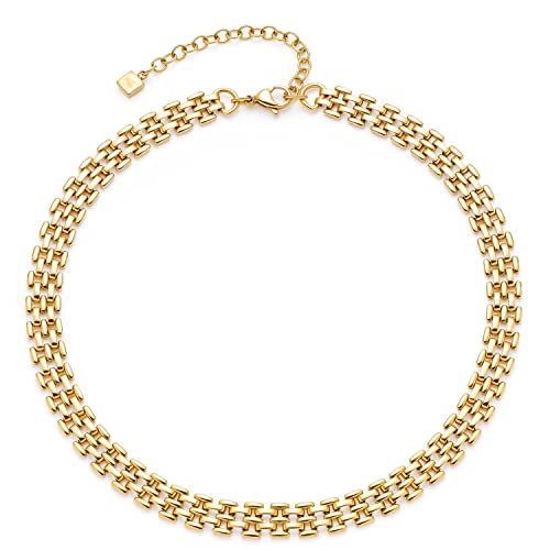 Leonardo Jewels Milanese Halskette, Kette aus Edelstahl, gold, Statement-Kette, 40-47 cm Länge, Brickwork-Collier, Damen Schmuck, 023052 von Leonardo Jewels