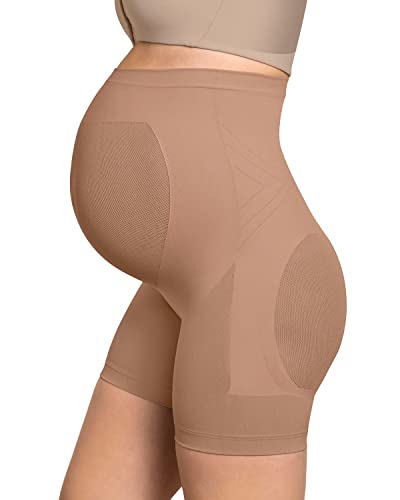 Leonisa Bequeme stützende Umstandsleggings und Shapewear, Schwarz, Beige – Umstands-Shorts, Medium von Leonisa