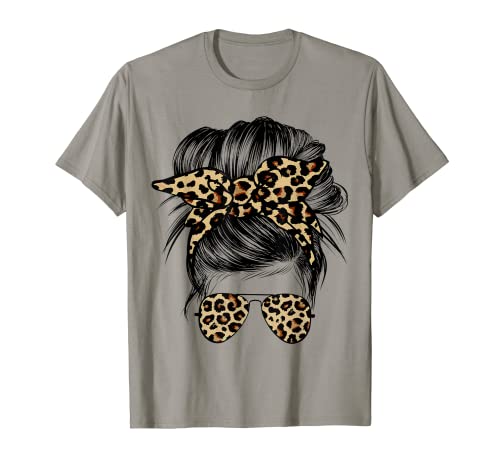 Sonnenbrille, Leopardenmuster, für Damen, mit Dutt, mit Grafik T-Shirt von Leopard Mom Messy Bun