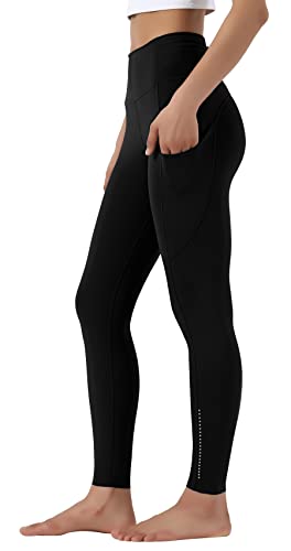 Leovqn Damen Sport Leggings Blickdicht Sporthose Hohe Taille Yoga Leggings mit Seitentaschen Dunkles Schwarz L von Leovqn