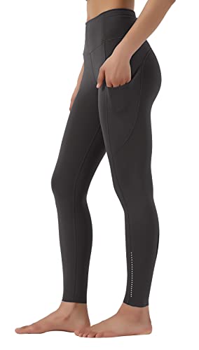 Leovqn Damen Sport Leggings Blickdicht Sporthose Hohe Taille Yoga Leggings mit Seitentaschen Graphitgrau L von Leovqn