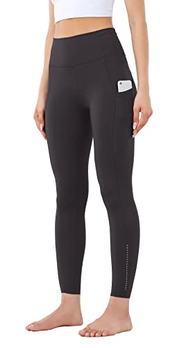 Leovqn Damen Sport Leggings Blickdicht Sporthose Hohe Taille Yoga Leggings mit Seitentaschen Schwarzer Granit M von Leovqn