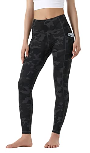 Leovqn Damen Sport Leggings Hohe Taille Blickdicht Yoga Hosen mit Taschen für Sports Laufen Joggen Training Freizeitkleidung Deep Coal Camo L von Leovqn