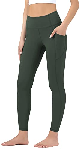 Leovqn Damen Sport Leggings Hohe Taille Blickdicht Yoga Hosen mit Taschen für Sports Laufen Joggen Training Freizeitkleidung Grün M von Leovqn