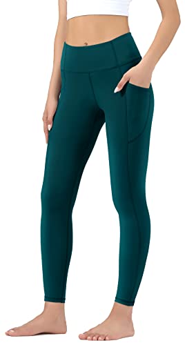 Leovqn Damen Sport Leggings Hohe Taille Blickdicht Yoga Hosen mit Taschen für Sports Laufen Joggen Training Freizeitkleidung Schwarzgrün M von Leovqn