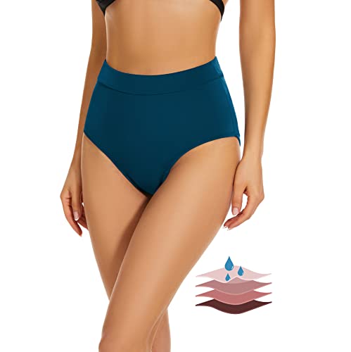 Leovqn Perioden Bikinihosen UPF 50+ Wasserdicht Badeshorts Lichtfluss Perioden Bademode für Damen Mädchen Teens, Blaugrün, 3XL von Leovqn