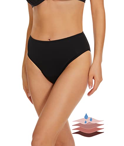 Leovqn Perioden Bikinihosen UPF 50+ Wasserdicht Badeshorts Lichtfluss Perioden Bademode für Damen Mädchen Teens, Dunkles Schwarz, 2XL von Leovqn