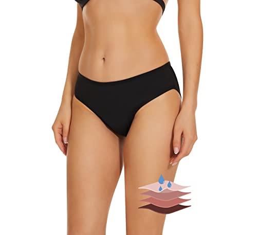 Leovqn Perioden Bikinihosen UPF 50+ Wasserdicht Badeshorts Lichtfluss Perioden Bademode für Damen Mädchen Teens, Neues Schwarz, 2XS von Leovqn