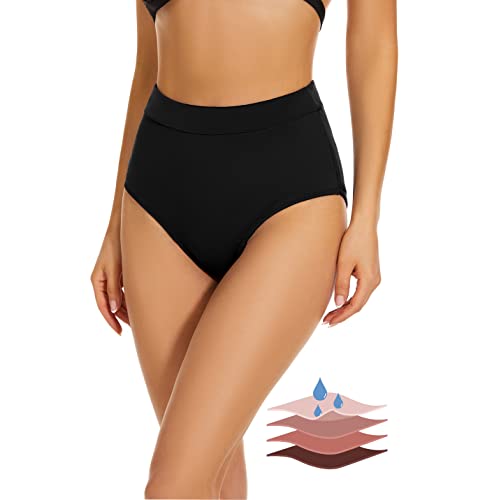 Leovqn Perioden Bikinihosen UPF 50+ Wasserdicht Badeshorts Lichtfluss Perioden Bademode für Damen Mädchen Teens, Schwarz, 2XL von Leovqn