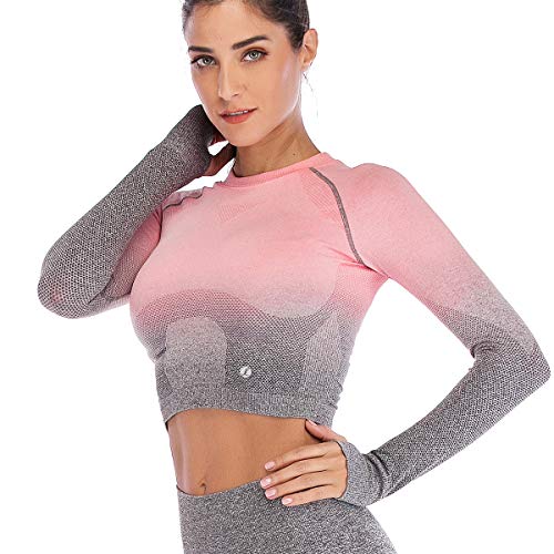 Leoyee Damen Gradient Fashion Sport Kurzes Fitness-Shirt Yoga Oberteil Laufen Kurzarm T-Shirt von Leoyee