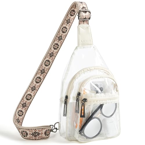 Leresas Transparente Schultertasche für Damen und Herren, Stadion, Veranstaltungen, Konzerte, Festivals, Sport, robuste Umhängetasche, Brusttasche, Bauchtasche, Beige von Leresas