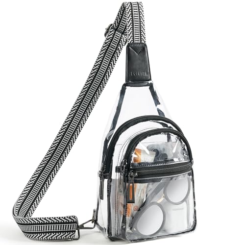 Leresas Transparente Schultertasche für Damen und Herren, Stadion, Veranstaltungen, Konzerte, Festivals, Sport, robuste Umhängetasche, Brusttasche, Bauchtasche, Schwarz-1 von Leresas