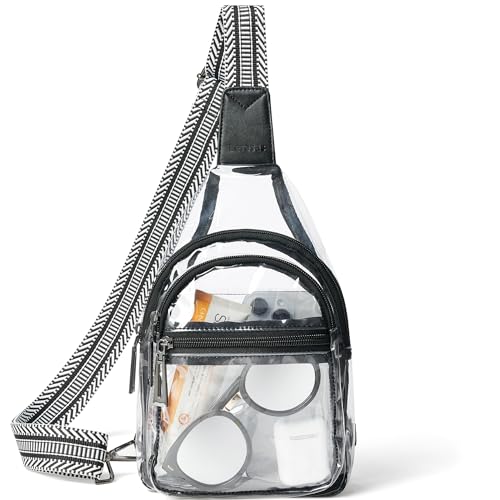 Leresas Transparente Schultertasche für Damen und Herren, Stadion, Veranstaltungen, Konzerte, Festivals, Sport, strapazierfähig, Umhängetasche, Brusttasche, Bauchtasche, schwarz 2 von Leresas