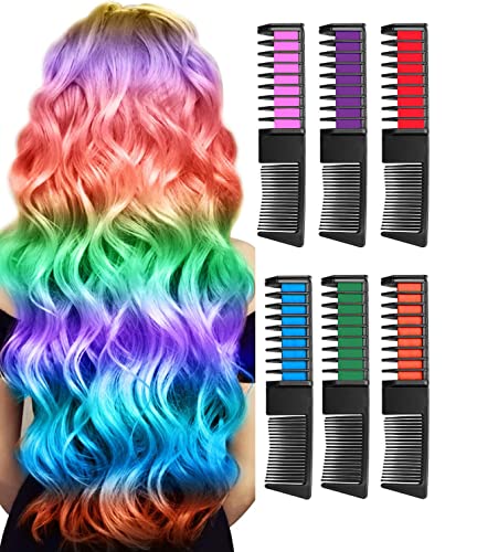 6 Stück Haarfarbe Kamm, Haar Colorationen Temporäre Haarfarbe für Kinder Mädchen, Haarkreide Set für Karneval, Cosplay,Party, Weihnachten Halloween Geburtstag von Lerkely