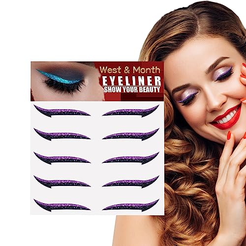 Glitzer-Eyeliner zum Aufkleben | Sofortige selbstklebende Eyeliner-Schablone 5 Paar - Make-up-Eyeliner-Aufkleber, Aufkleber-Eyeliner für Party-Augen-Make-up-Werkzeug, Eyeliner-Werkzeug Leryveo von leryveo