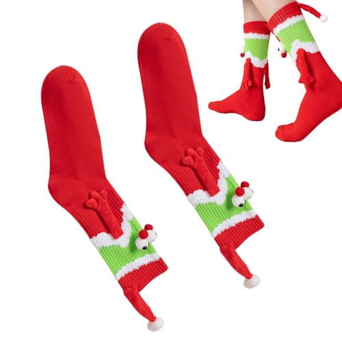 Hand hält Weihnachtssocken - 3D-Augen-Weihnachts-Händchenhaltende Mid-Tube-Socken | Magnetische lustige Freundschafts-Hand-in-Hand-Socken, Weihnachtsgeschenk für Damen und Herren Leryveo von leryveo