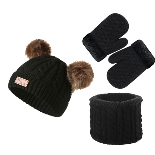 Winter-Schalanzug für Kinder, Mütze, Schal, Handschuhe, Set für Kinder, Kalte und winddichte Jungen-Wintermütze, Warme und gemütliche Sets für kaltes Wetter für Outdoor-Aktivitäten, Reisen, Leryveo von leryveo