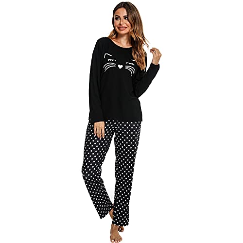 Les-Theresa Schlafanzug Damen Baumwolle Pyjama Set, Lang Zweiteiliger Nachtwäsche Raglanärmel Sleepwear und Lange Pyjamahose, Herbst Winter Hausanzug Freizeitanzug von Les-Theresa