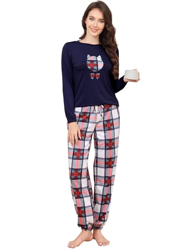 Les-Theresa Schlafanzug Damen Baumwolle Pyjama Set, Lang Zweiteiliger Nachtwäsche Raglanärmel Sleepwear und Lange Pyjamahose, Herbst Winter Hausanzug Freizeitanzug von Les-Theresa