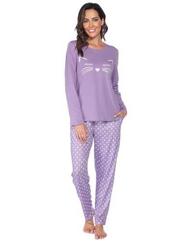 Les-Theresa Schlafanzug Damen Baumwolle Pyjama Set, Lang Zweiteiliger Nachtwäsche Raglanärmel Sleepwear und Lange Pyjamahose, Herbst Winter Hausanzug Freizeitanzug von Les-Theresa